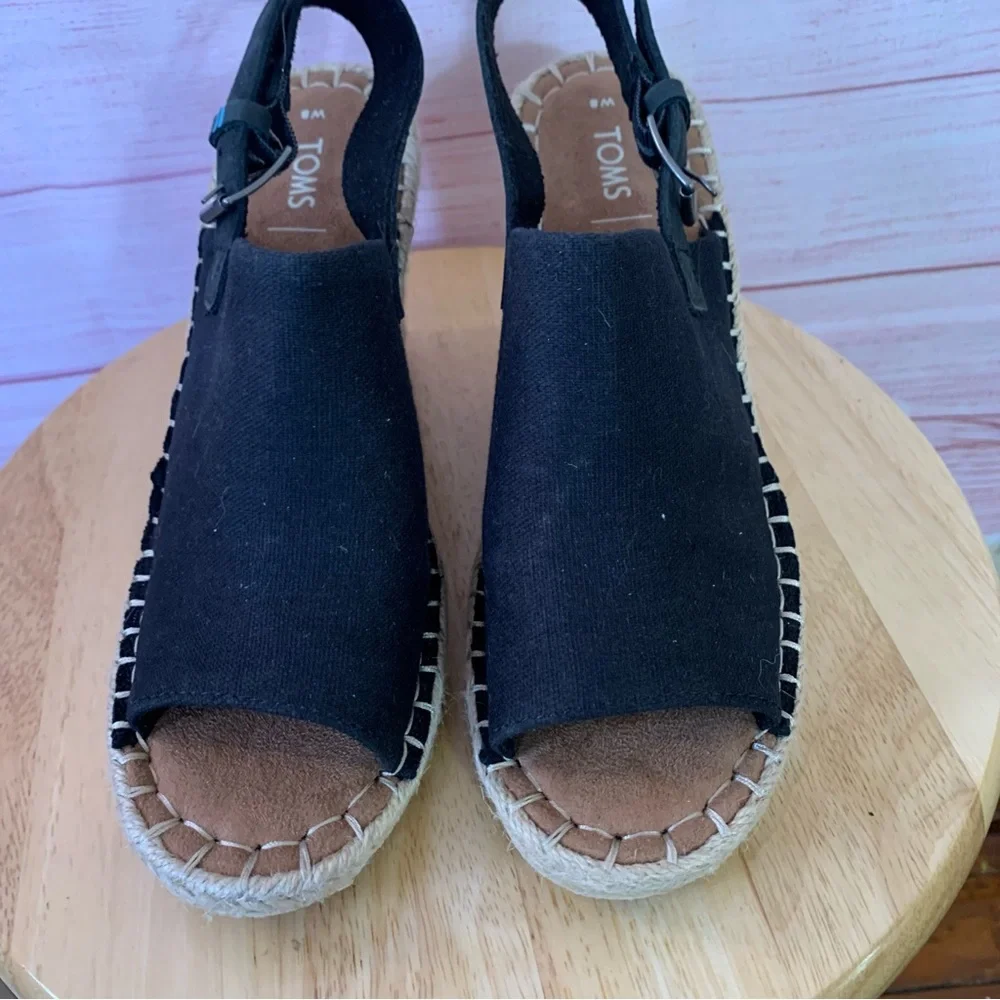 Toms Black Monica‎ Sling Back Espadrilles Sandals Size 8